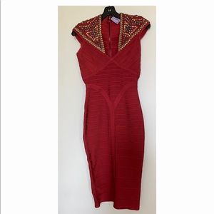 Red Herve Leger Bandage Midi Dress